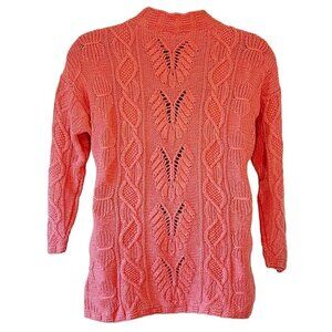 Handmade Linen Chunky Cable Knit Sweater Pink Open Knit MACKINAW  Women's M L